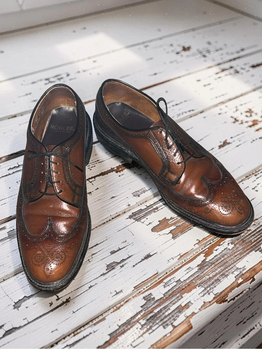 Vintage Roblee Brown Leather Wingtip Lace-Up Oxford Dress Shoes Size 10 D